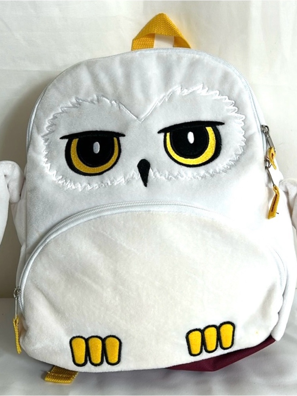Harry Potter Headwig Owl Plush Small Backpack White Yellow Red Adjustable Straps